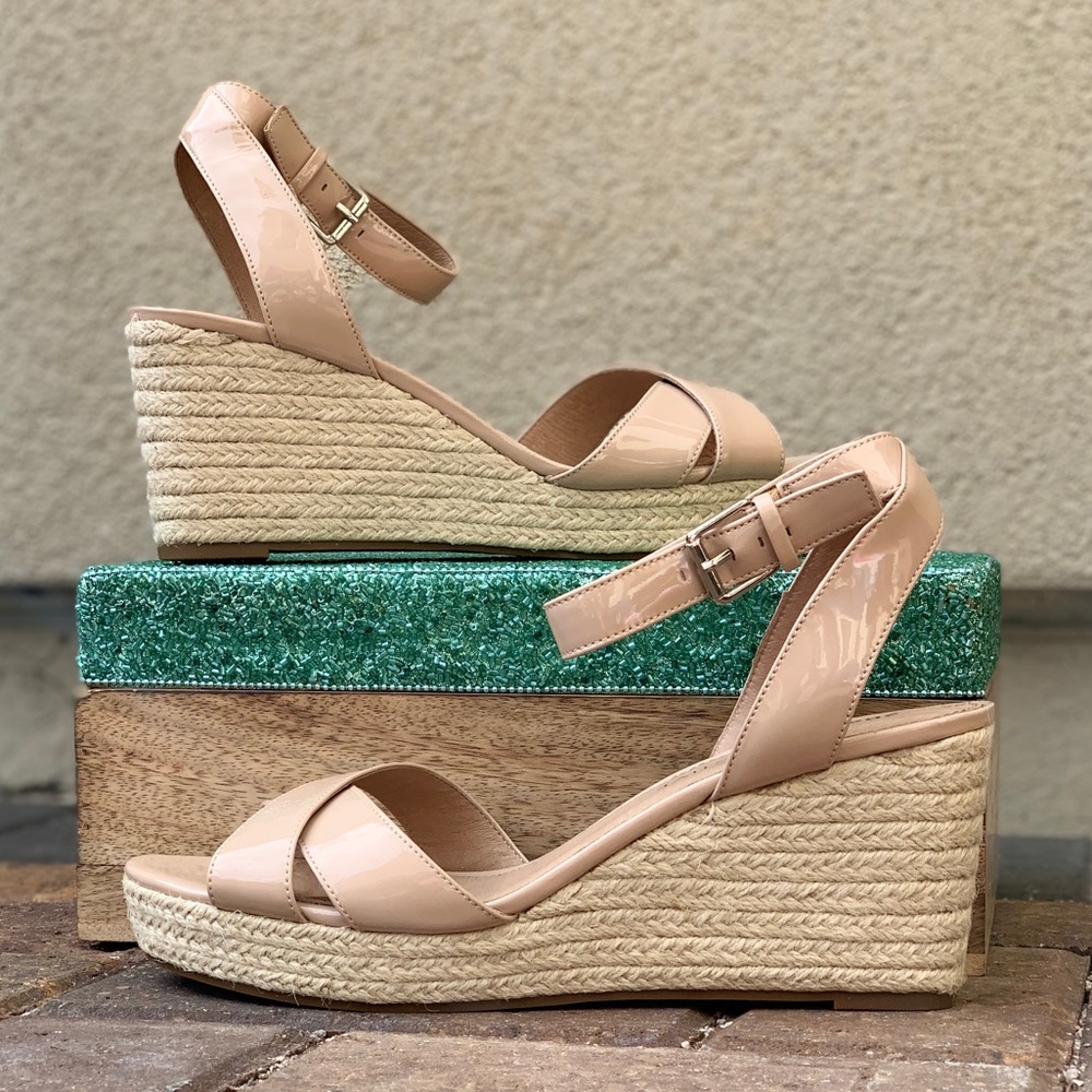 Nude Patent Leather Espadrille Platform Wedge - Picture 5 of 8